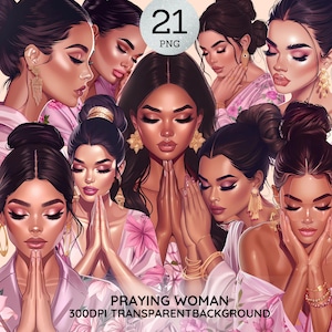 Praying Woman Png Bundle, Faith Based Pray Png, Floral Female Cliparts, Latina Praying Girl Stickers, Flower Church Lady Sublimation Designs