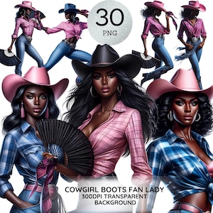 Cowgirl Boots Fan Lady Png Bundle Western Woman Graphic Designs Black People Rodeo Cliparts African American Country Girl Clack Fan Stickers