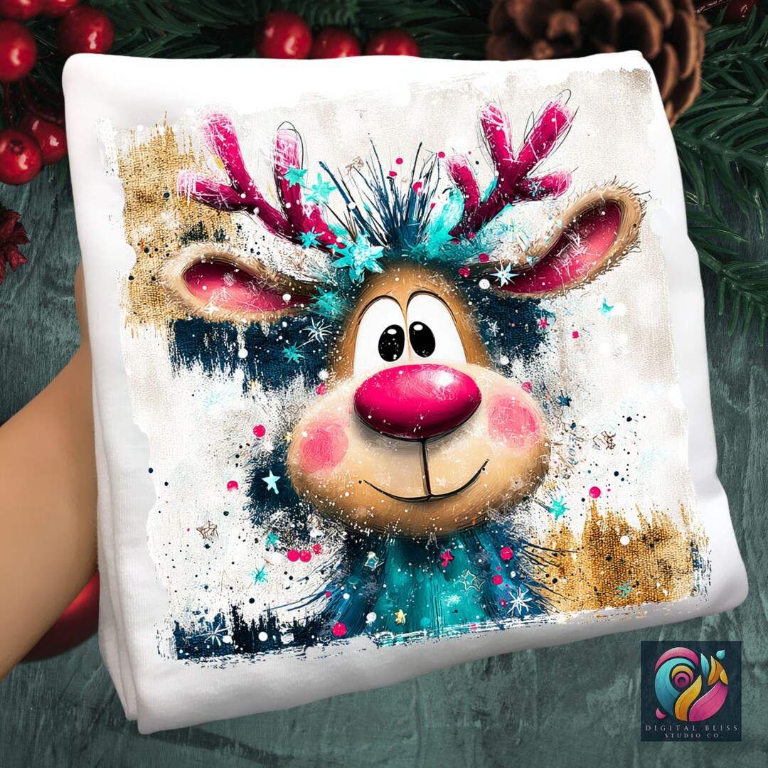 Cute Christmas Reindeer Png Bundle Design, Watercolor Xmas Quirky ...