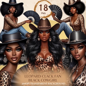 Leopard Clack Fan Black Cowgirl Png Black Woman Western Graphic Design Black People Rodeo African American Boots Hat On The Ground Stickers