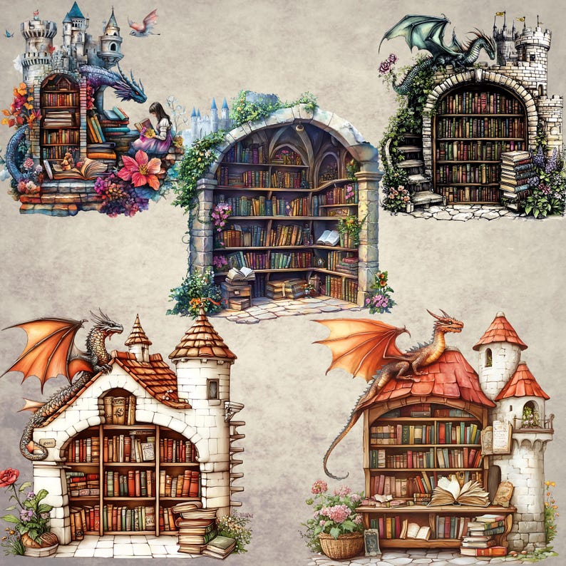 Bookshop Dragon Castle Png, Castlecore Flower, Cute Dragon Clipart Png ...