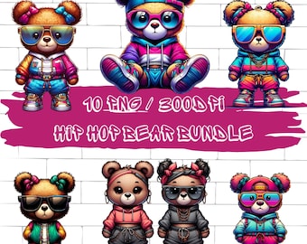 Pakiet PNG Hip Hop Bear: Miejskie grafiki uliczne (do pobrania cyfrowego)