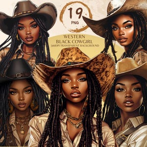 Western Black Cowgirl Png Black Woman Bundle Black Girl African American Rodeo Cliparts Black People Cowboy Hat Sticker Afro Woman Hair Locs