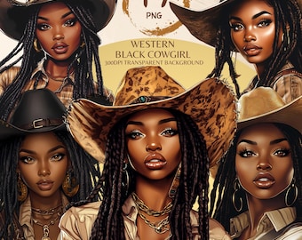 Western Black Cowgirl Png Black Woman Bundle Black Girl African American Rodeo Cliparts Black People Cowboy Hat Sticker Afro Woman Hair Locs
