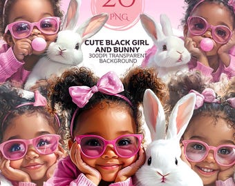Quirky Black Girl Easter Png Cute Girl Easter Bunny Clipart African American Designs Black Kids Afro Girl Graphics Kid Bunny Easter Stickers