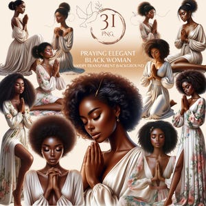 Praying Elegant Black Woman Png Faith Based Prayer Clipart Afro African American Sticker Beautiful Lady Female Pray Design Instant Download