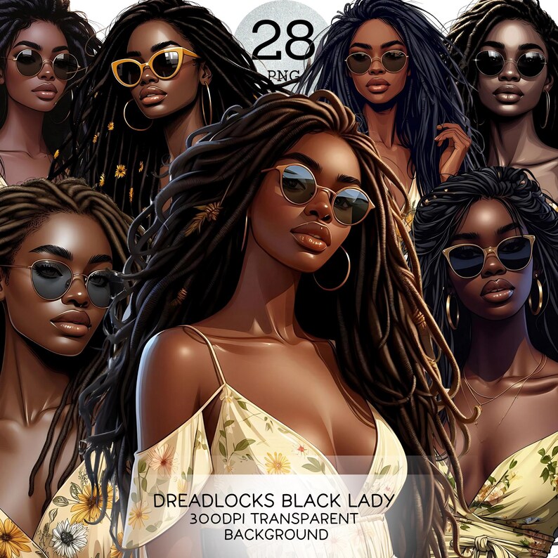 Dreadlocks Black Lady Bundle Png Black Girl Clipart African American ...