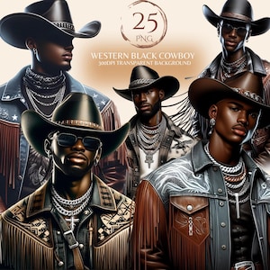 Western Black Cowboy Png Bundle Black Boy African American Male Clipart Black People Rodeo Sticker Afro Modern Man Cowboy Hat Graphic Design