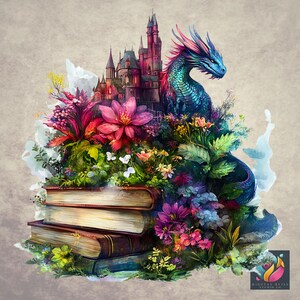 Dragon Castle Png Castlecore Flower Cute Watercolor Dragon Clipart ...