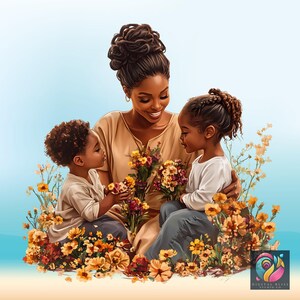 Black Mom And Kids Png Mother's Day Shirt Png Black People Mother Clipart African American Momma Stickers Afro Woman Family Png Design - showing the design image