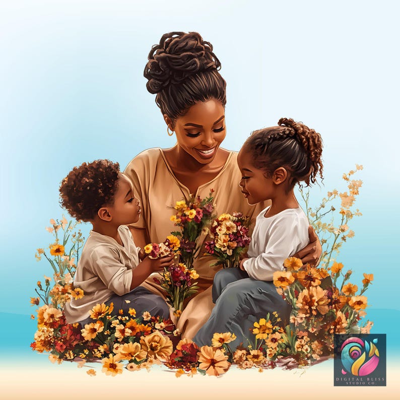 Black Mom And Kids Png Mother's Day Shirt Png Black People Mother Clipart African American Momma Stickers Afro Woman Family Png Design - showing the design image