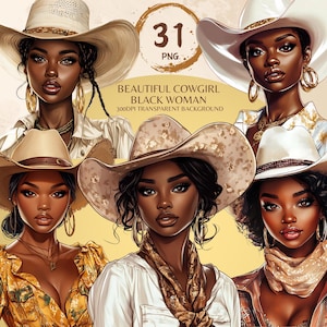 Beautiful Cowgirl Black Woman Western Png Bundle Black Girl African American Graphics Black People Afro Woman Cliparts Cowgirl Hat Stickers