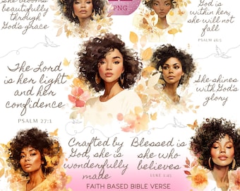 Faith Based Bible Verse Black Woman Png Bundle, Affirmation Afro Girl Positivity Clipart, African American Women Empowerment Quotes Sticker