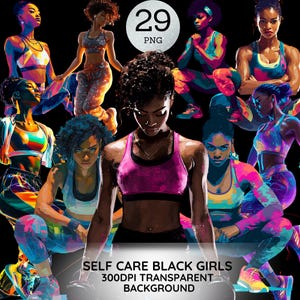 Self Care Black Girls Png Bundle African American Fitness Exercise Workout Clipart Afro Woman Gym Girl Design Athletic Woman Graphic Sticker