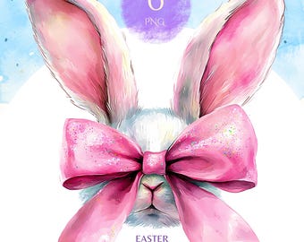 Coquette Bunny Png Easter Bow Pink Bunny Graphics Cute Bow Coquette Clipart Rabbit Stickers Happy Easter Png Shirt Design Instant Download