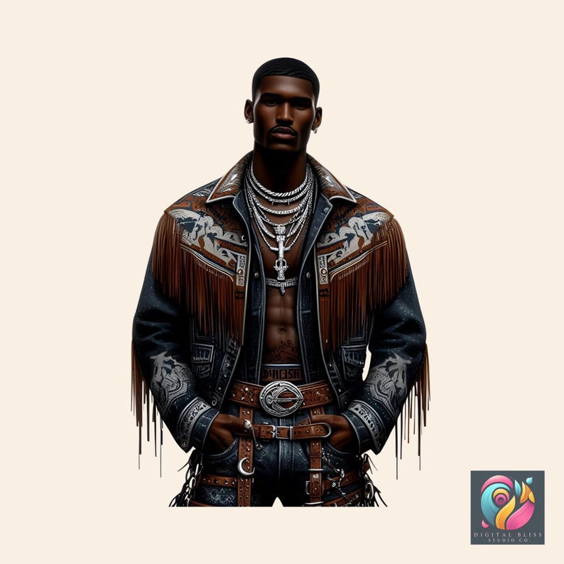 Western Black Cowboy Png Bundle Black Boy African American Male Clipart Black People Rodeo Sticker Afro Modern Man Cowboy Hat Graphic Design - showing the design image
