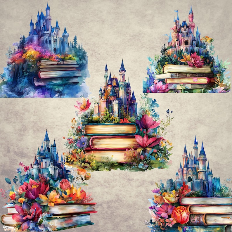 Romantasy Medieval Castle PNG, Bookish Floral Gothic Design (digital ...