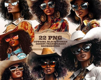 Donna nera, Western Png Cowgirl Png, Bundle Png, Ragazza nera Png, Afroamericano Png, Persone di colore, Donna afro, Capelli afro, Cappello da cowgirl Png