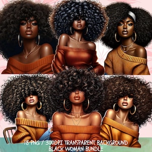Black Woman, Bundle Png, Black Girl Png, African American Png, Black People, Afro Woman Women Png Designs, Afro Hair, Black Girl Graphics