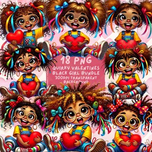 Schwarze Valentinstag Png, schrullig Mädchen, schwarzes Mädchen Png, schwarzes Mädchen Png, Afroamerikaner Png, wunderliches Png, Chibi Png, Valentinstag Aufkleber