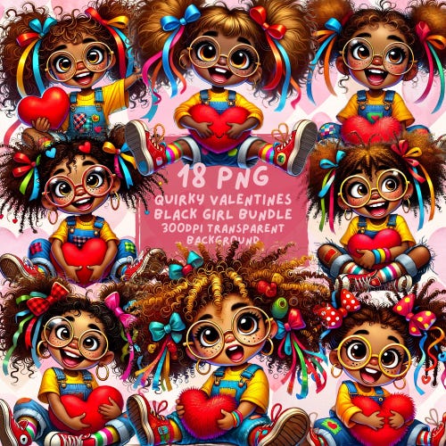 Black Valentines Png, Quirky Girl, Black Girl Png, Black Girl Png, African American Png, Whimsical Png, Chibi Png, Valentines Stickers