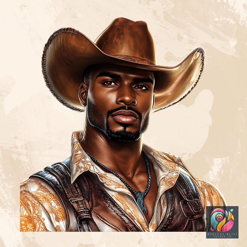 Western Cowboy Black Man Png Bundle Black Boy African American Male Clipart Black People Rodeo Sticker Afro Men Cowboy Hat Graphic Design - image