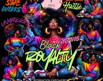 Pacchetto PNG di affermazioni per donne nere emancipate, adesivi per ragazze urbane afroamericane, clipart di persone di colore, design di moda streetwear hip hop