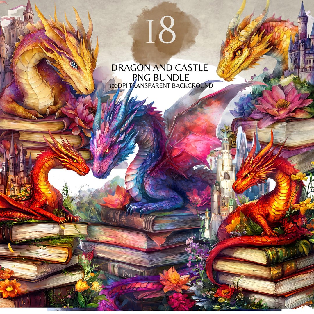 Dragon Castle Png Castlecore Flower Cute Watercolor Dragon Clipart ...