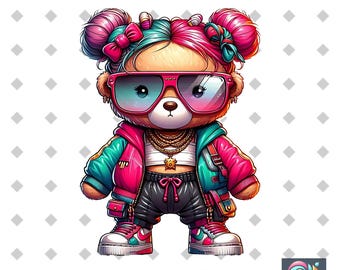 Hip Hop Graffiti Bear PNG, Urban Streetwear Design (Digital Download)