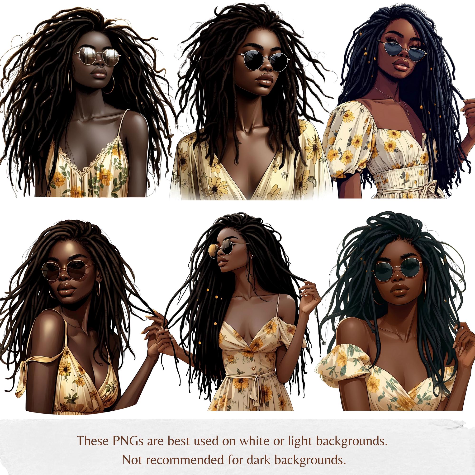 Dreadlocks Black Lady Bundle Png Black Girl Clipart African American ...
