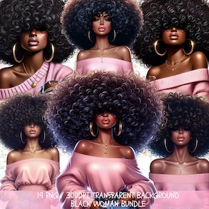Black Woman, Bundle Png, Black Girl Png, African American Png, Black People, Afro Woman Women Png Designs, Afro Hair, Black Girl Graphics
