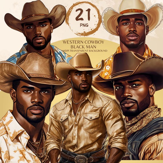 Western Cowboy Black Man Png Bundle Black Boy African American Male Clipart Black People Rodeo Sticker Afro Men Cowboy Hat Graphic Design
