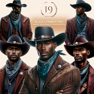 Black Cowboy Western Man Png Bundle Black Boy African American Male Clipart Black People Rodeo Sticker Afro Men Cowboy Hat Graphic Design
