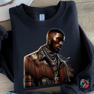 Western Black Cowboy Png Bundle Black Boy African American Male Clipart Black People Rodeo Sticker Afro Modern Man Cowboy Hat Graphic Design - showing the design image in a black sweatshirt mockup