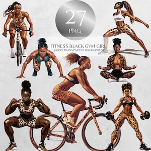 Fitness Black Women Png Bundle African American Gym Girl Cliparts Afro Woman Designs Self Care Black Girl Graphics Fitness Girl Stickers