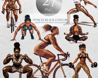 Fitness Black Women Png Bundle African American Gym Girl Cliparts Afro Woman Designs Self Care Black Girl Graphics Fitness Girl Stickers