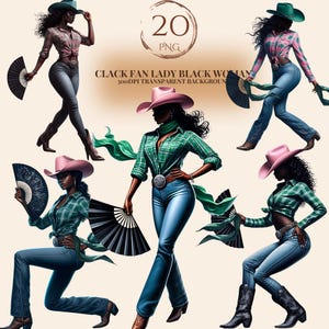 Clack Fan Lady Black Woman Png Black Cowgirl Western Graphic Design Black People Rodeo African American Boots Hat Stickers On The Ground