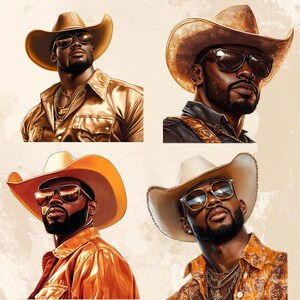 Western Cowboy Black Man Png Bundle Black Boy African American Male Clipart Black People Rodeo Sticker Afro Men Cowboy Hat Graphic Design - showing the design images