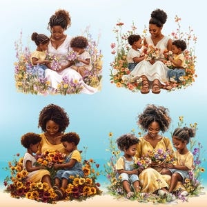 Black Mom And Kids Png Mother's Day Shirt Png Black People Mother Clipart African American Momma Stickers Afro Woman Family Png Design - showing the design images