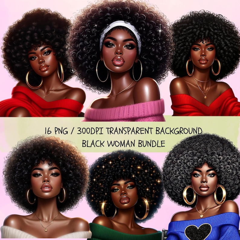 Black Woman, Bundle Png, Black Girl Png, African American Png, Black People, Afro Woman Women Png Designs, Black Girl Graphics, Glitter Png