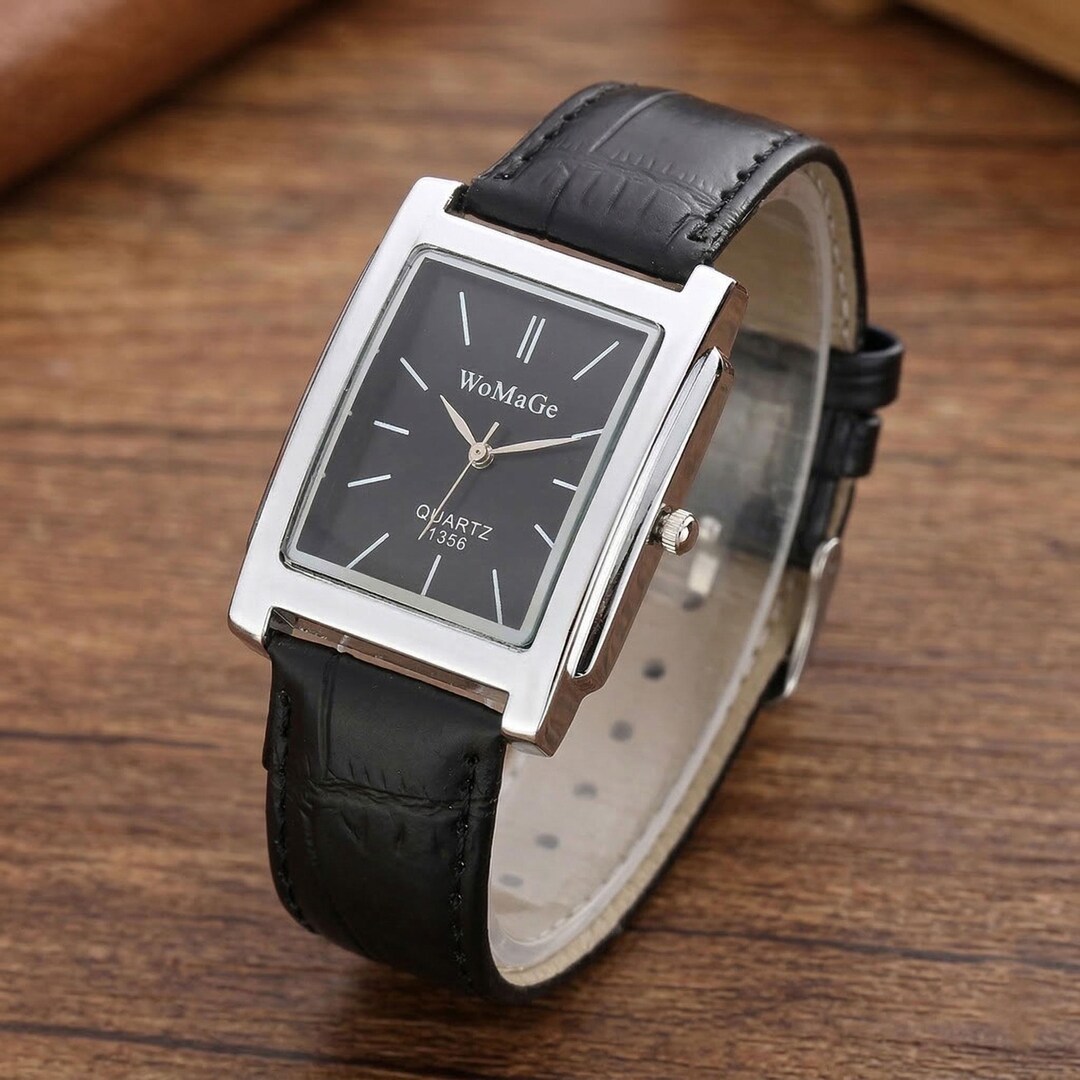 Vintage Rectangular Tank Watch, Minimalist Silver Square Wristwatch ...