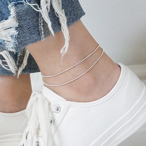 Girl Beads Chain Double Layers 925 Sterling Silver Anklet For Women Gift Girlfriend Mother zdjęcie 1