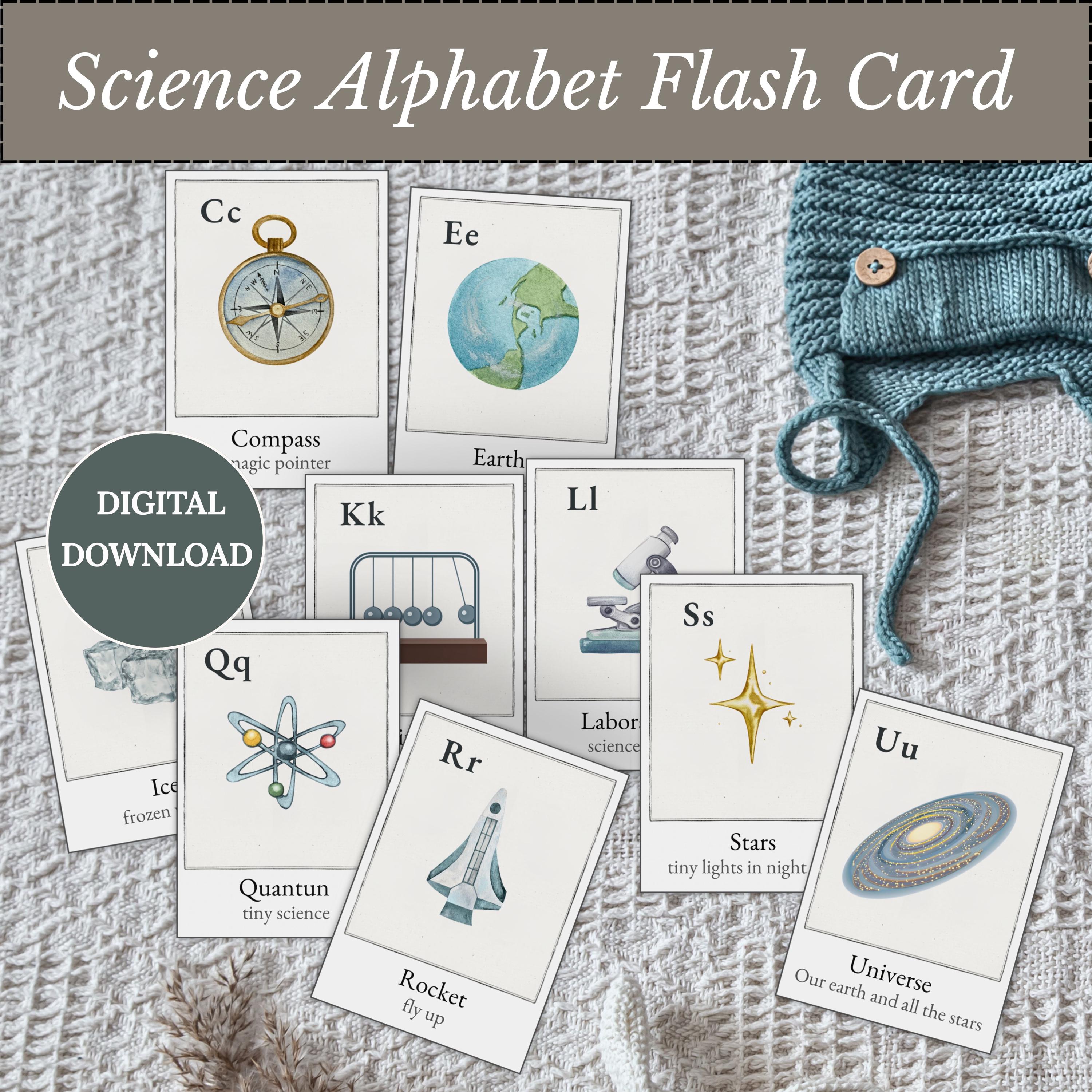 Printable Science Alphabet ABC Flashcards for Kids, Science Alphabet ...