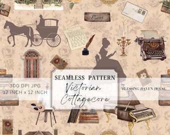 Digital Victorian Seamless Pattern Cottagecore Wallpaper Victorian-inspired Seamless Fabric Pattern Design Vintage-Inspired Wallpaper