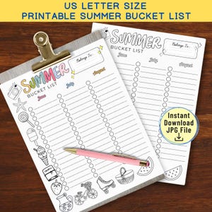 Printable Kids Summer Activities Bucket List, Kids Summer Bucket List 2025, Kids Bucket List for Summer Kids Activities, Instant Download