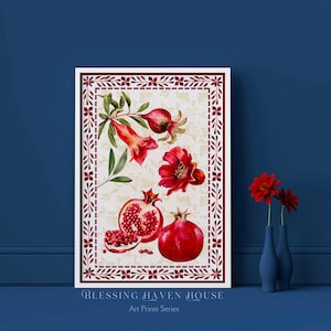 Printable Pomegranate Art Poster, Vintage Decor, Cottage Decor, Arabic Decor,Arabic Art Print, Living Room Decor Kitchen Wall Art