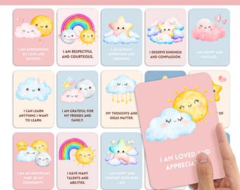 Printable 24 Daily Positive Affirmation Flash Cards For Kids Self Love, Words of Affirmation for Kid Motivation Card, Montessori Flash Card,