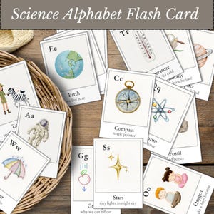 Printable Science Alphabet ABC Flashcards For Kids, the ABCs of science, Homeschool Activity Cards for Kids, Science Classroom Flashcard