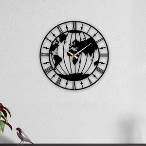 Elegante Weltkarte Kompass Wanduhr: Stille Metall Uhr für Reise-Enthusiasten & Büro Dekor