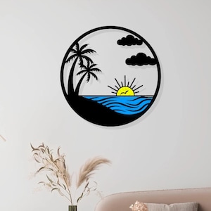 Birthday gift, Metal Wall Art, Sunrise and Palm Tree Metal Wall Decor, Interior Outdoor Garden Sign, Home decor, Home gifts, Tree Wall art